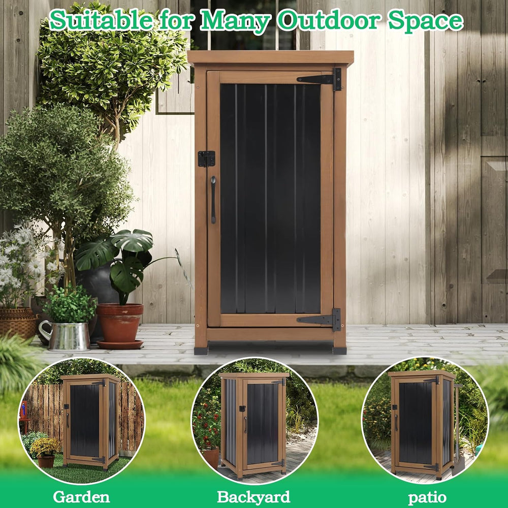 Small Outdoor Storage Cabinet Weatherproof, Wood Garden Potting Bench Table w...