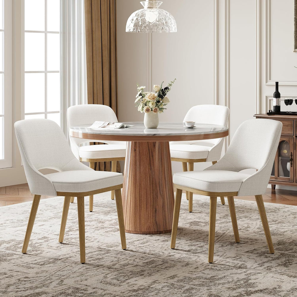 Modern Upholstered Chairs, Curved Open‑Back Fabric Kitchen Chairs(Set of 4)