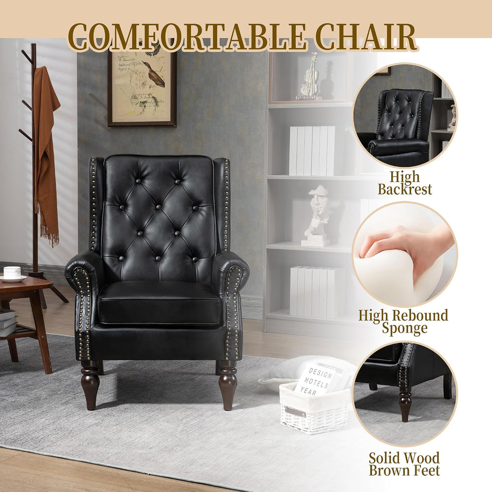Single PU Recliner Chair, Diamond Quilted Accent Armchair, Black