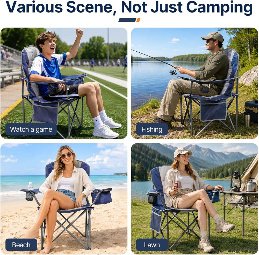Suteck Folding Camping Chair, Oversized Heavy Duty Chairs, Blue (2Pack)