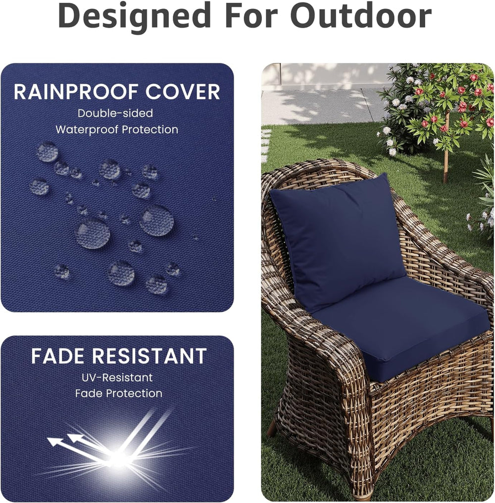 PatioGlow Outdoor Seat Cushion Set 22 x 22 x 4 Inch, Waterproof & Fade Re...