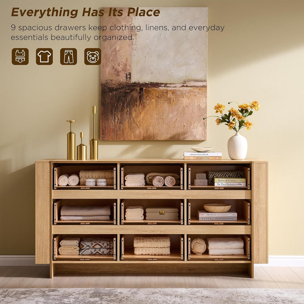OKD 63" Modern 9 Drawer Dresser for Bedroom, 20" Depth for More Sto...