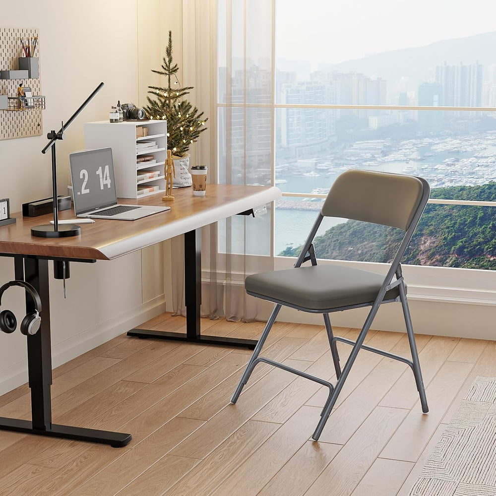 VINGLI Padded Folding Chairs with Comfortable Thick Padding and Steel Metal F...