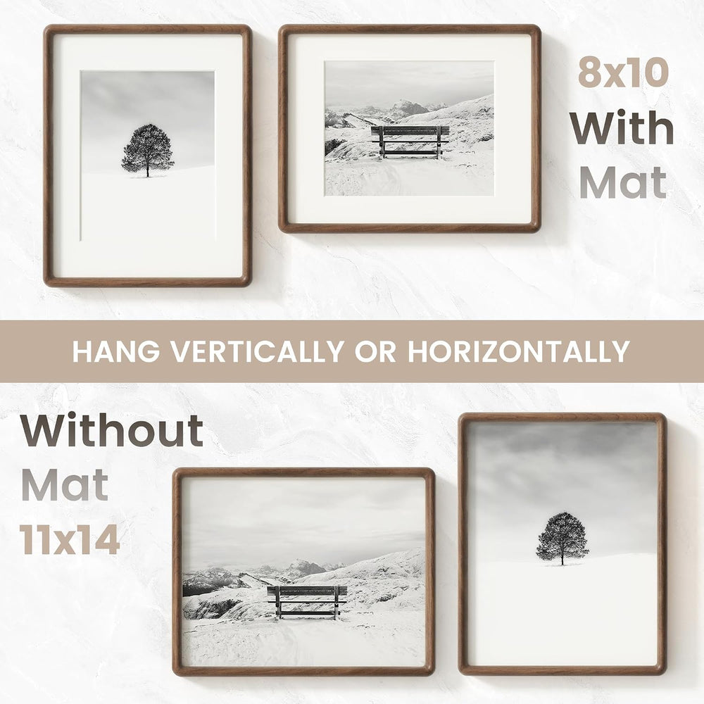 11x14 Picture Frame, Natural Solid Walnut Wood Photo Frame, Rounded Corner