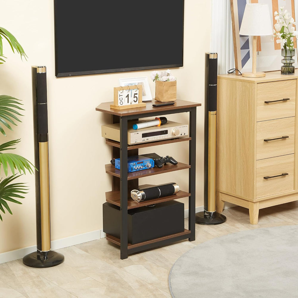 HOMCOM Media Stand with 4-Tier Audio Rack, AV Media Corner Shelf, Brown