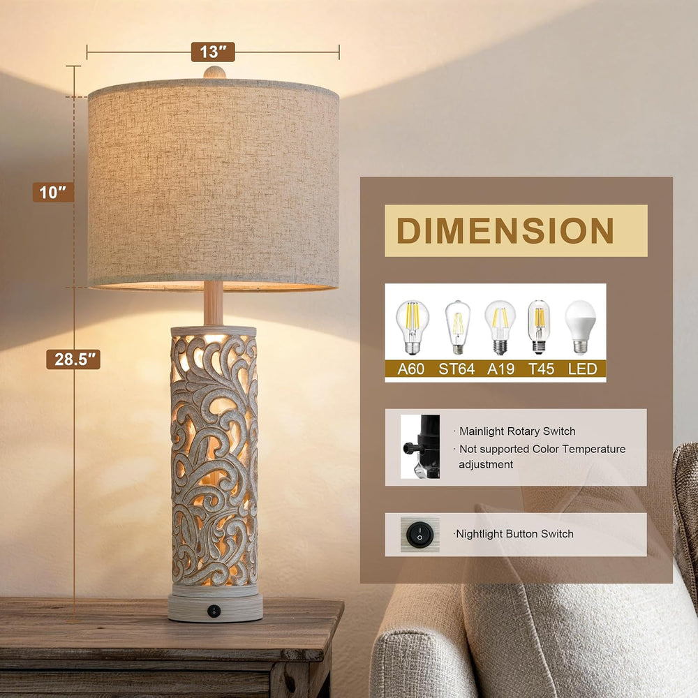 OYEARS 2-in-1 Light Table Lamp Set of 2 for Living Room, 28.5" Farmhouse...