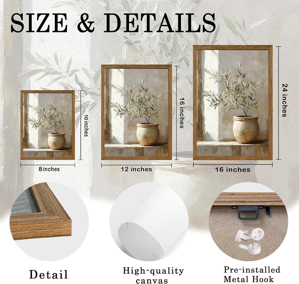 AVECCO Potted Vintage Olive Tree Botanical Wall Art Framed Canvas 16x24 in