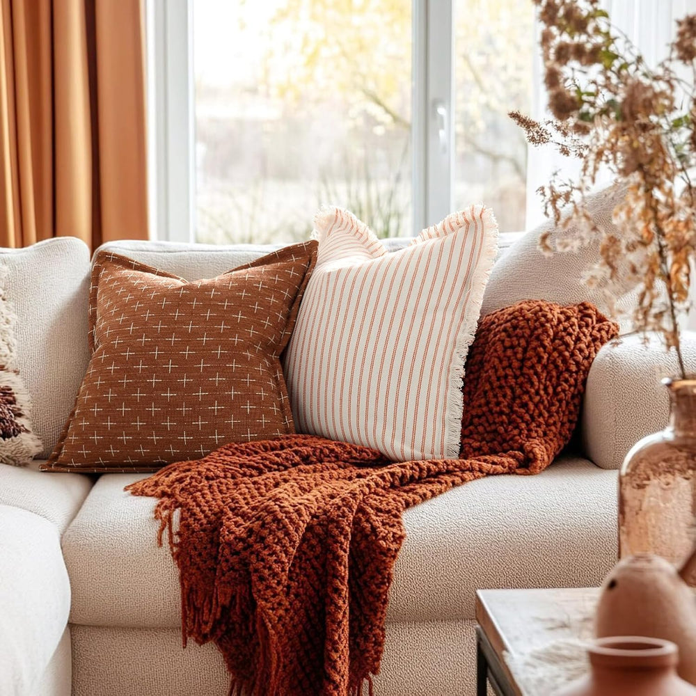ZWJD Fall Pillow Covers 24x24 Set of 2 Soft Polyester Textured Rust Pillow Co...