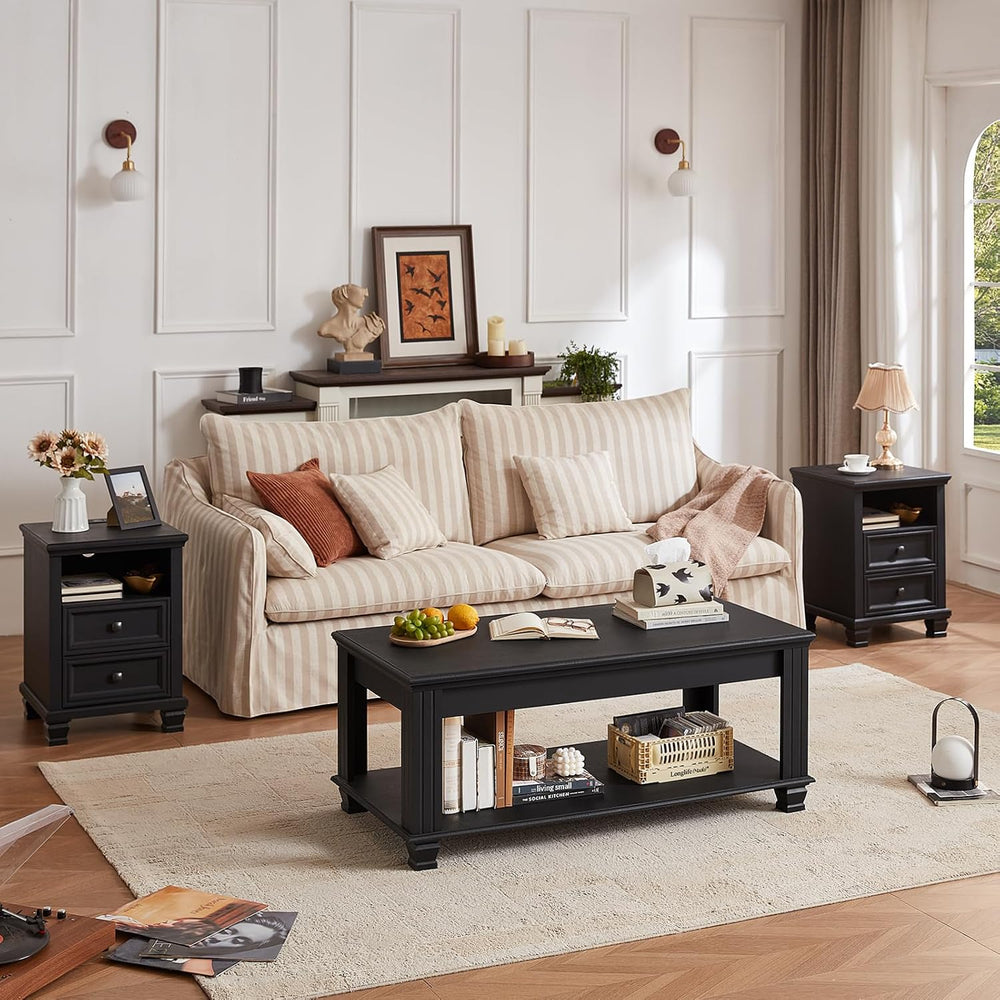 SAVOR LIFE Farmhouse Coffee and End Table Sets, Black