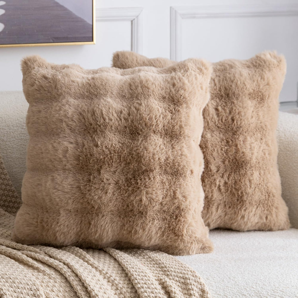 MADIZZ Pack of 2 Thick Plush Faux Wool Throw Pillow Covers Soft Boho Throw Pi...