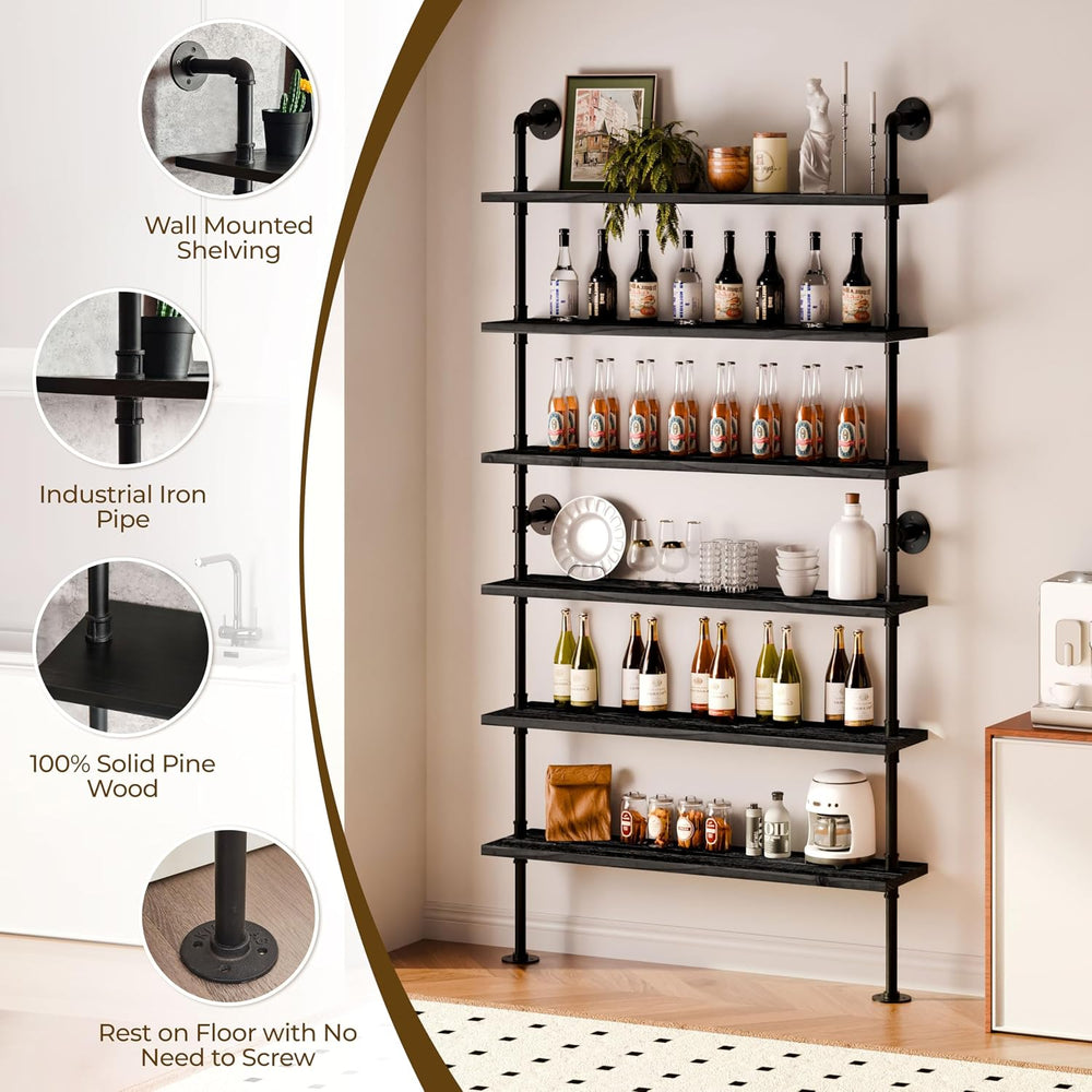 Industrial Pipe Bookshelf, Wall Mounted Shelf, 48 Inch, Black