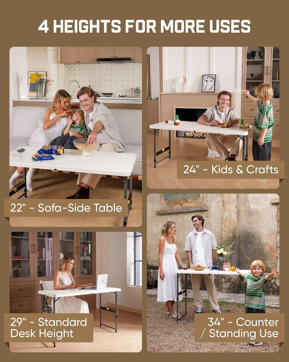 FanttikOutdoor Folding Table 4 Foot Quick Adjust Portable Plastic 4 Heights