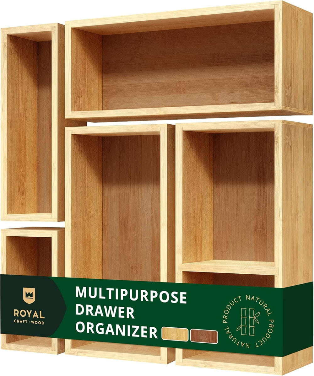 ROYAL CRAFT WOOD 5-Piece Bamboo Drawer Organizer Set โ Multi-Use Storage Tray...