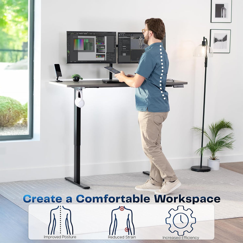 VIVO Electric Standing Desk, Solid 1-Piece 60" x 24" Dark Gray Top