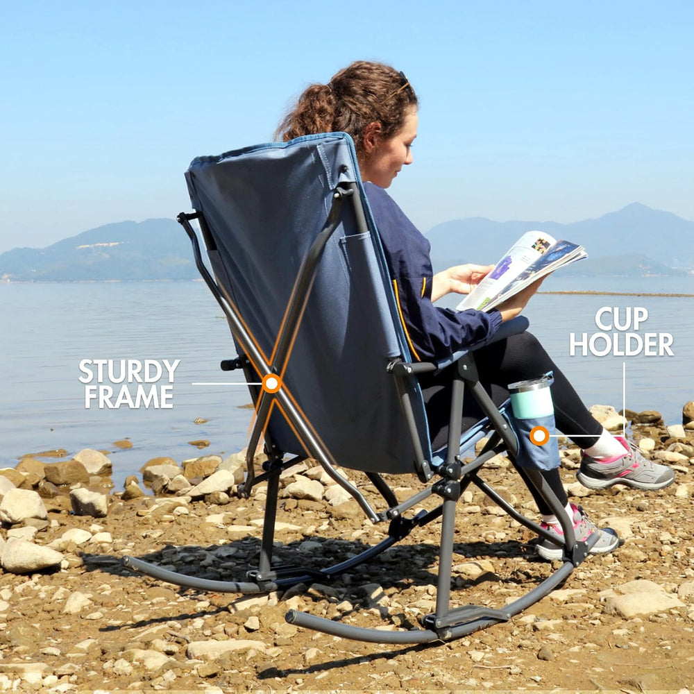 Portal Oversized Folding Rocking Camping Chair Portable Outdoor 400 lb Blue