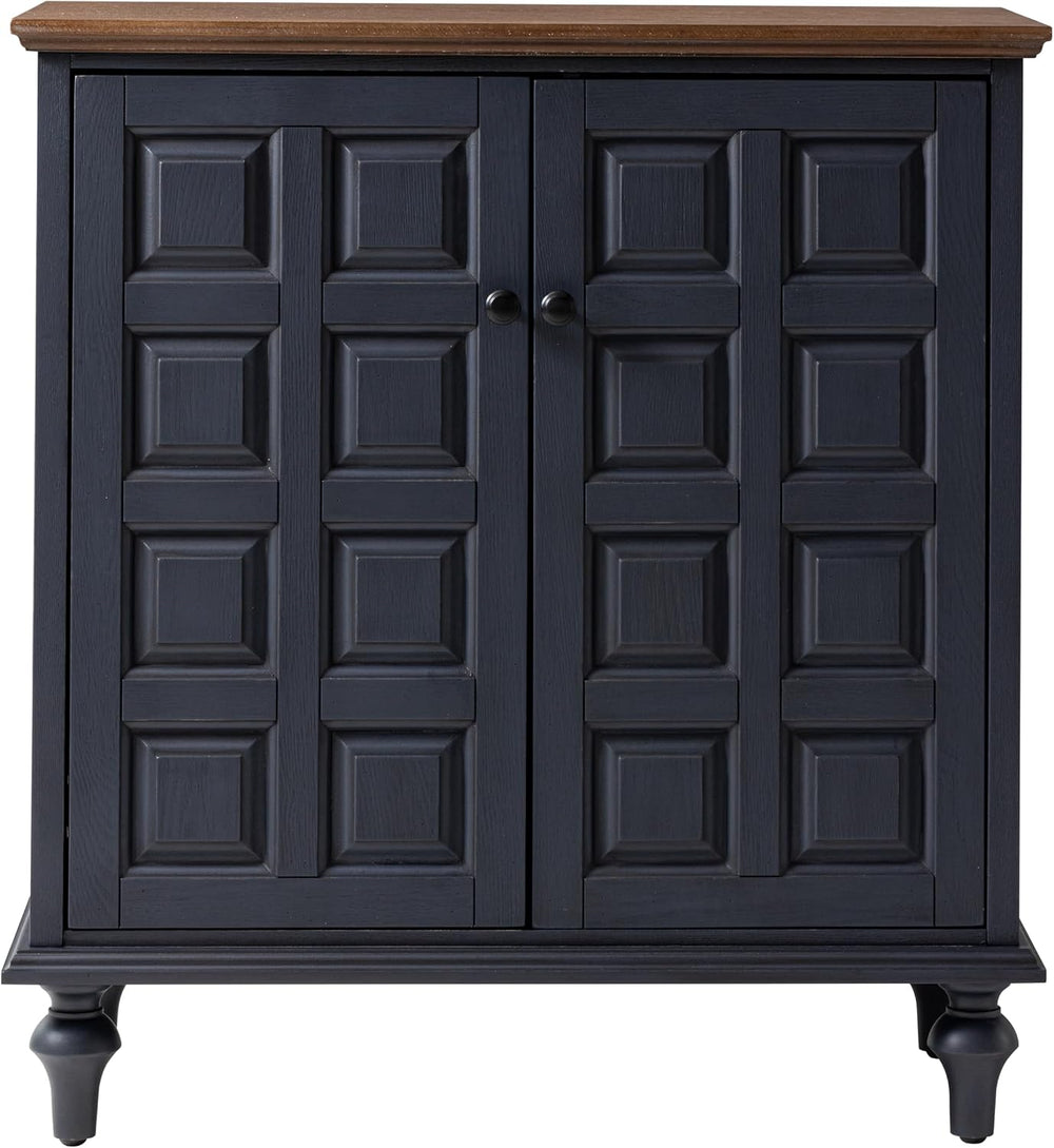 Aoikax Retro 2 Door Storage Cabinet, Dark Blue, Natural Wood