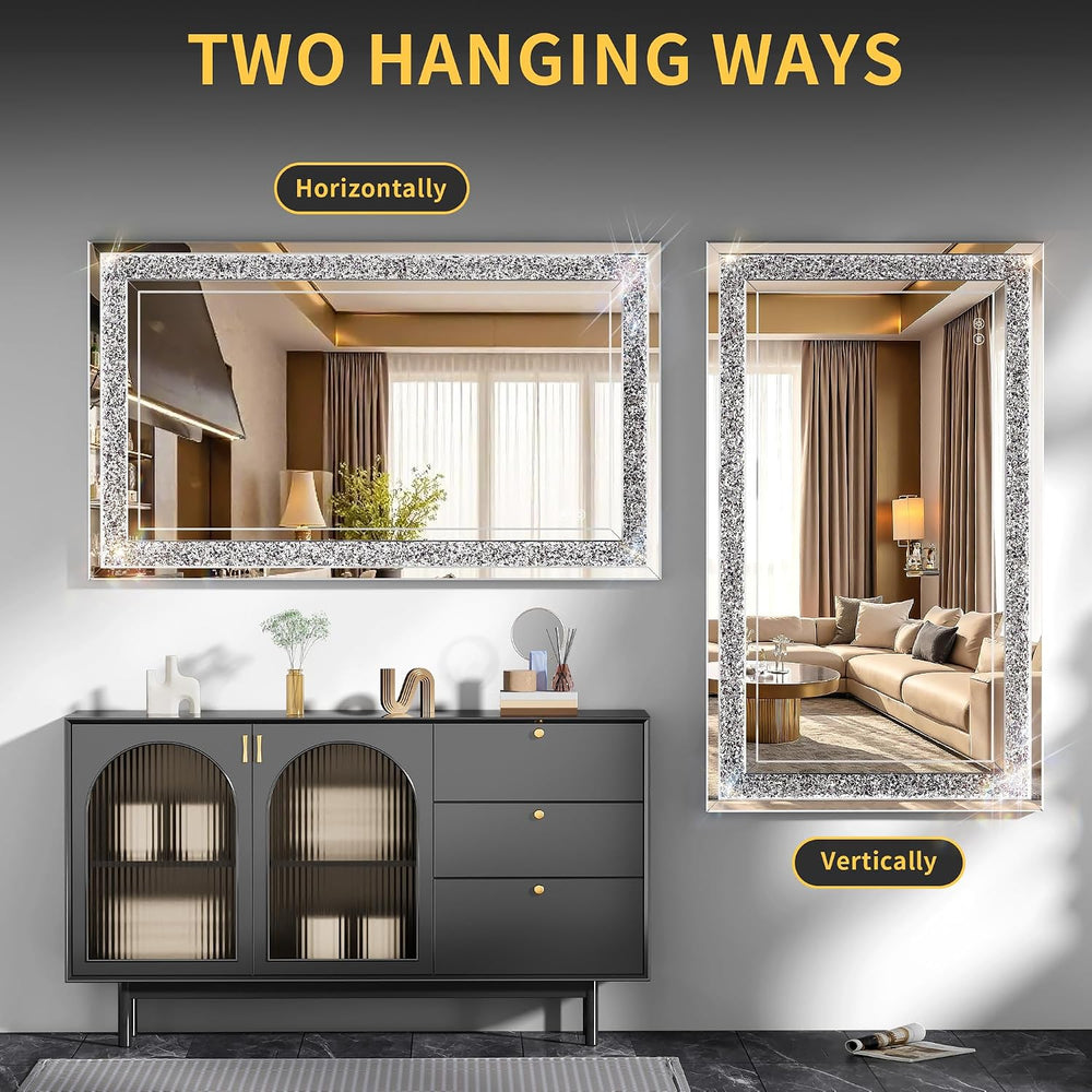47" x 26" LED Diamond Wall Mirror, Dim & Anti-Fog