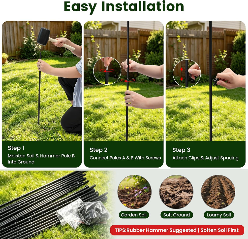 4FT Metal Fence Posts 10 Pack, Sturdy Steel Garden Fence Post