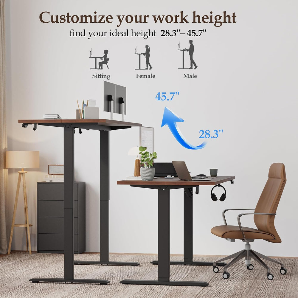Klicelor 48 x 24" Electric Standing Desk, Height Adjustable, Dark Walnut