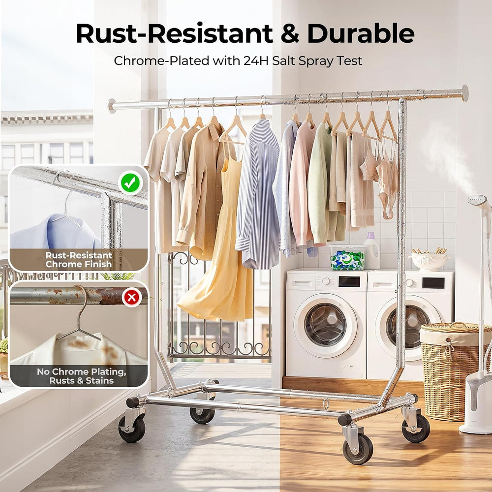 HOKEEPER Clothes Rack Rolling Clothing Racks with Wheels Collapsible