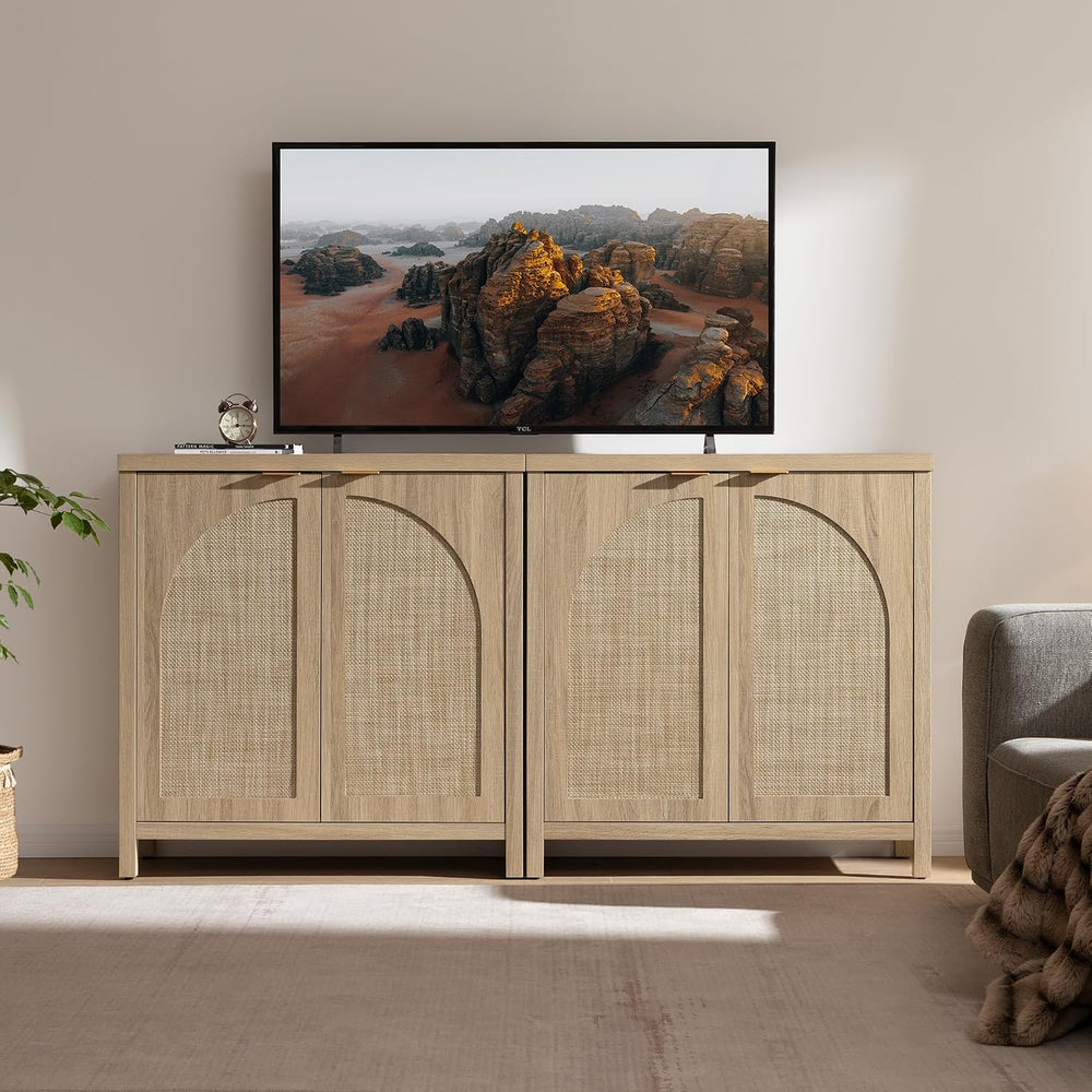 SICOTAS 102" Rattan Sideboard Buffet Cabinet with Storage Credenza Set of 3