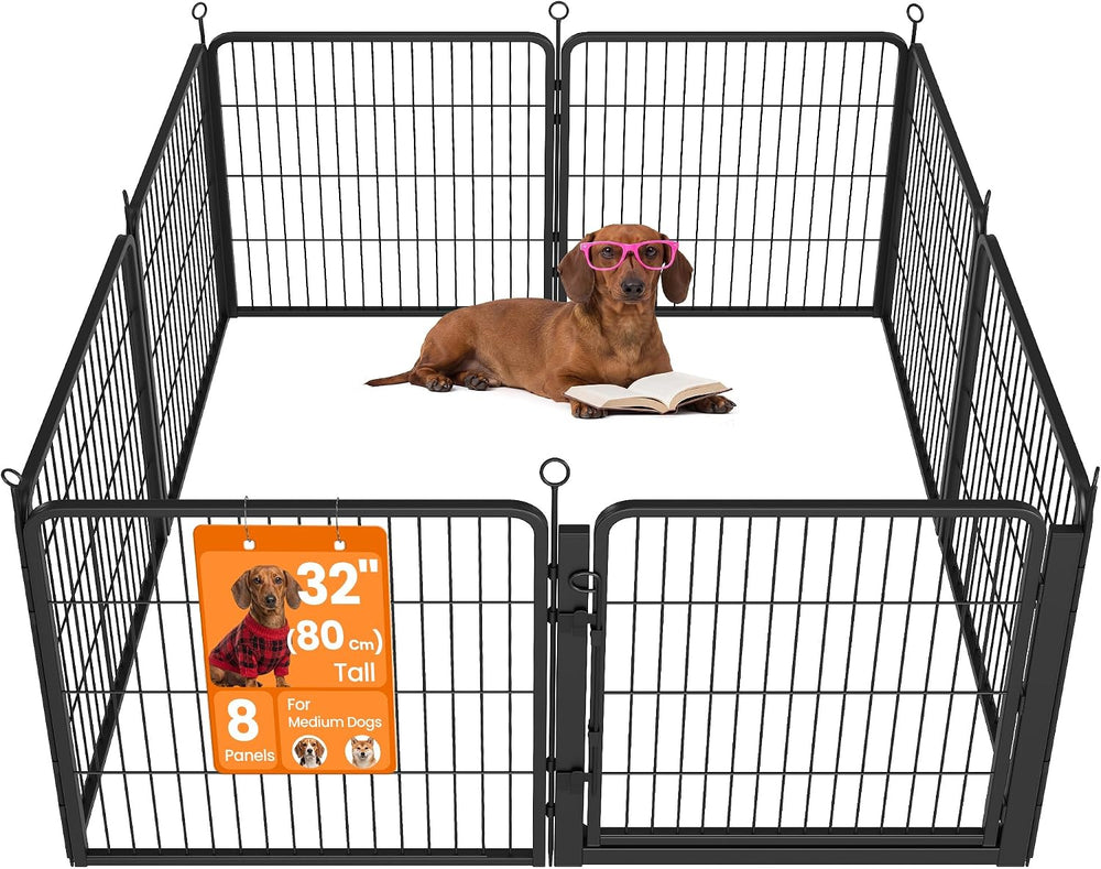 Feandrea 8-Panel Dog Playpen, 67 x 67 x 32 Inch, Matte Black
