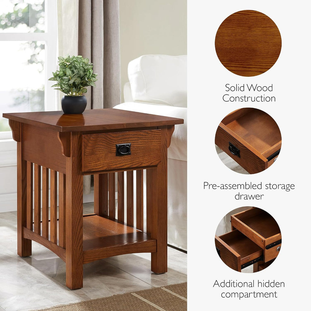 Leick Home Mission Impeccable Nightstand Side Table, 24", Medium Oak