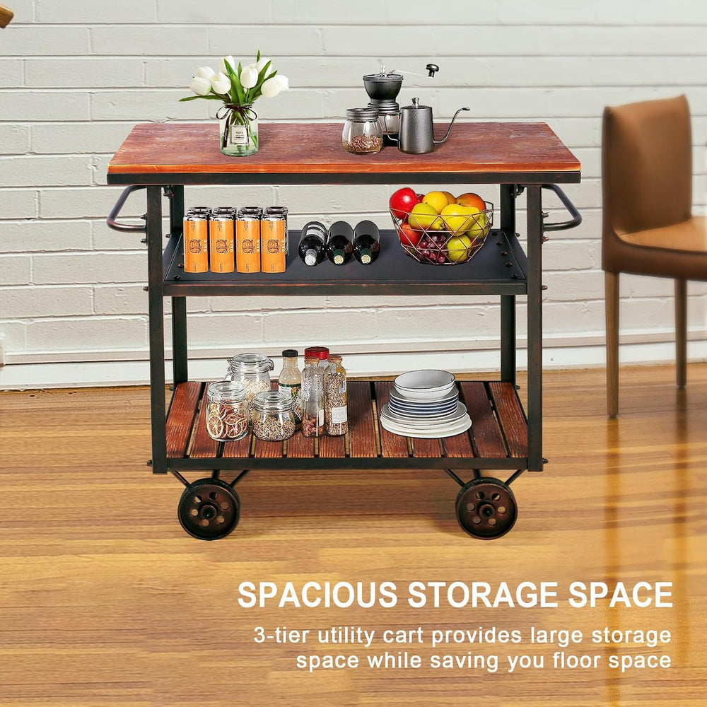 Topower Industrial Bar Cart, Serving Cart with Wheels and Handle, 3-Tier Beve...