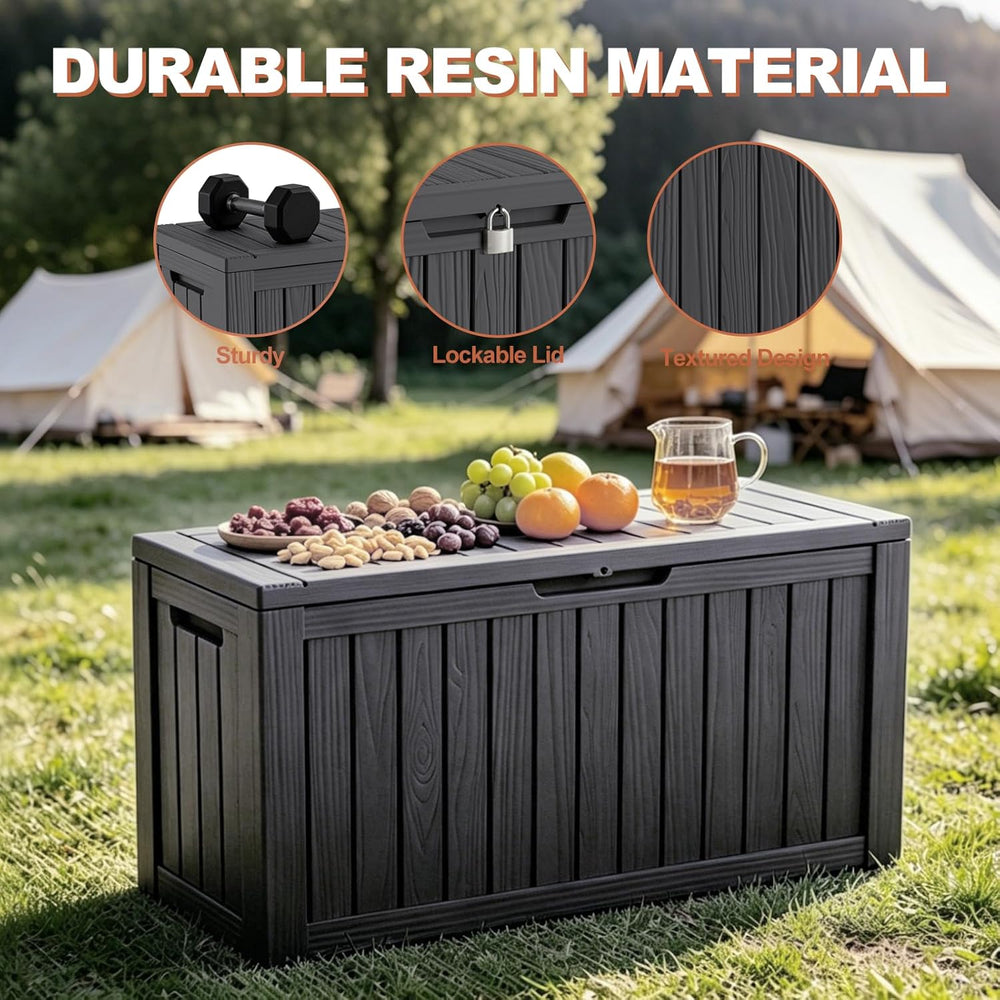 EFU Outdoor Storage Box 150 Gallon Deck Box, Waterproof Resin, Black