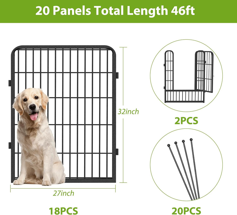 Decorative No Dig Fence Panels Metal Garden Fence with Gate, 46ft(L) x 32in(H...