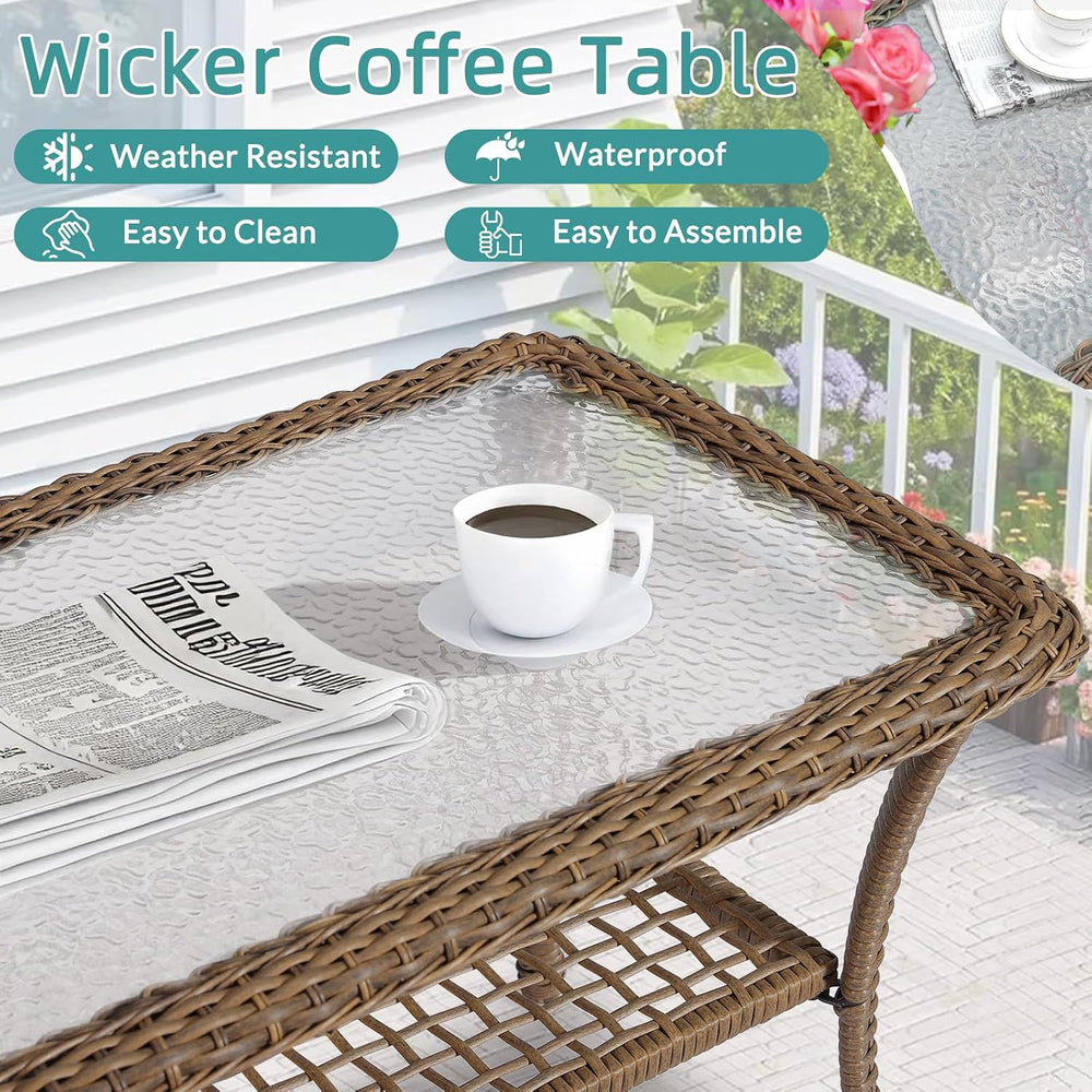 MEETWARM Wicker Patio Coffee Table, 34.5" Rectangle Outdoor Coffee Table...