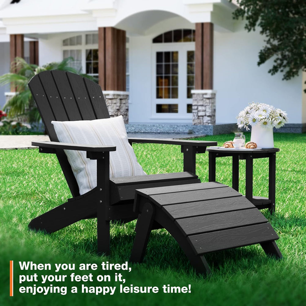 YEFU Folding Adirondack Ottoman Outdoor Set of 2, Black