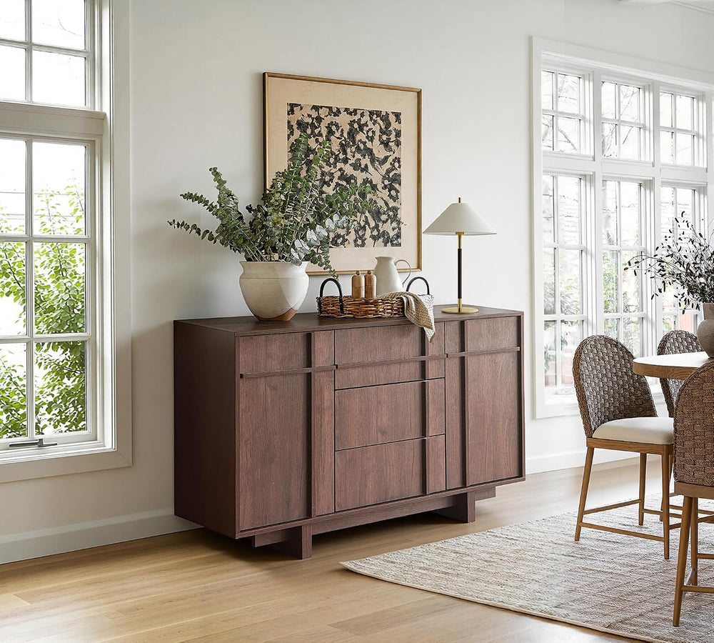 47.2" Buffet Cabinet with Storage, Skeleton Line Design, Walnut