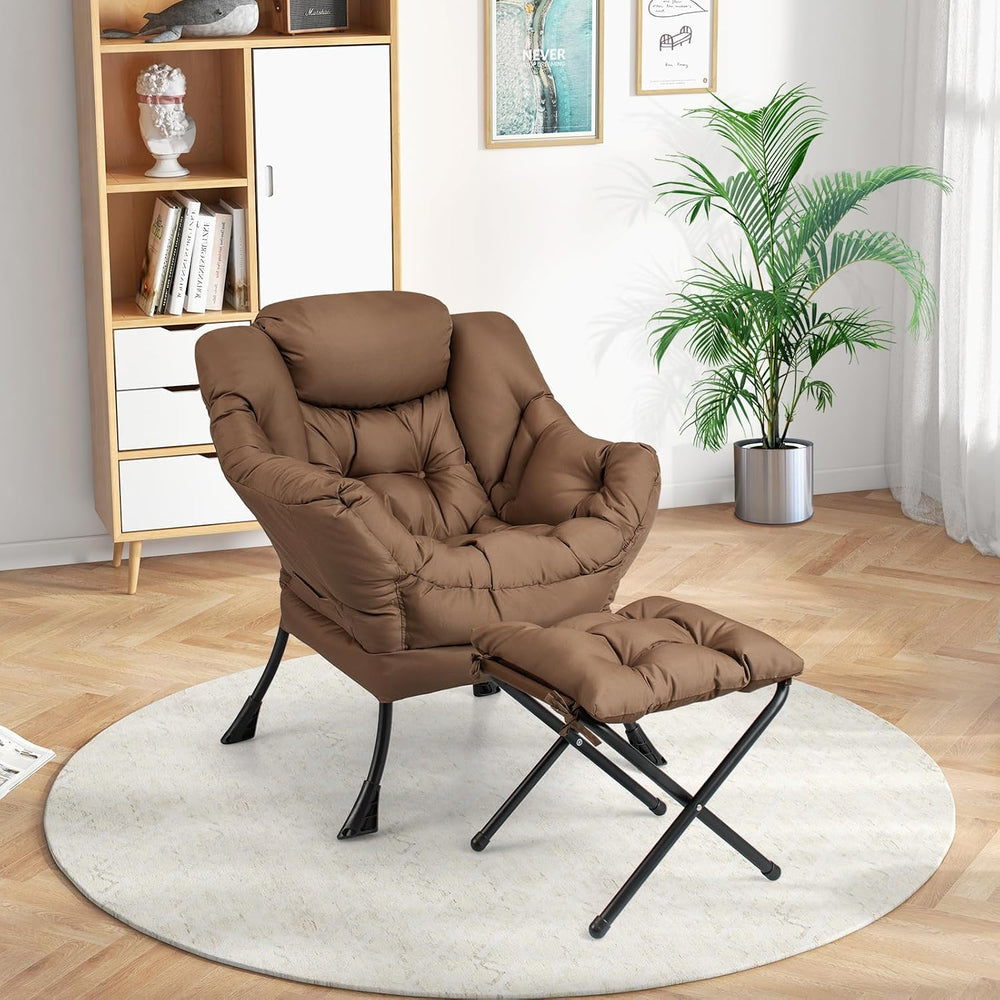 Upholstered Lazy Chair with Ottoman, Armrests & Side Pocket
