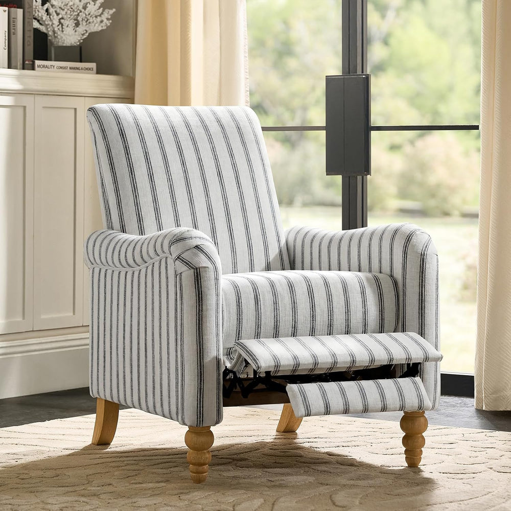 HULALA HOME Farmhouse Curved Recliner Chair with Stripe Pattern, Navy