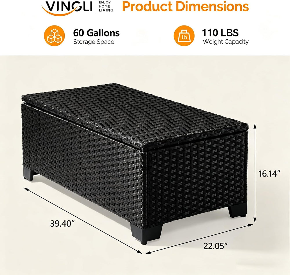 VINGLI Outdoor Coffee Table with Storage, All-Weather Wicker Patio Table for ...