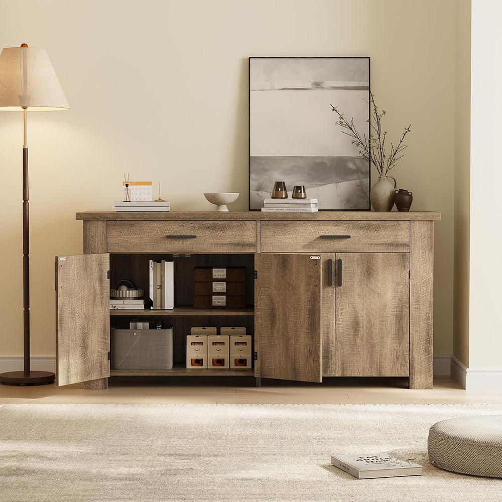 ONBRILL 61" Sideboard Buffet Cabinet with Storage & 2 Drawers, Rusti...