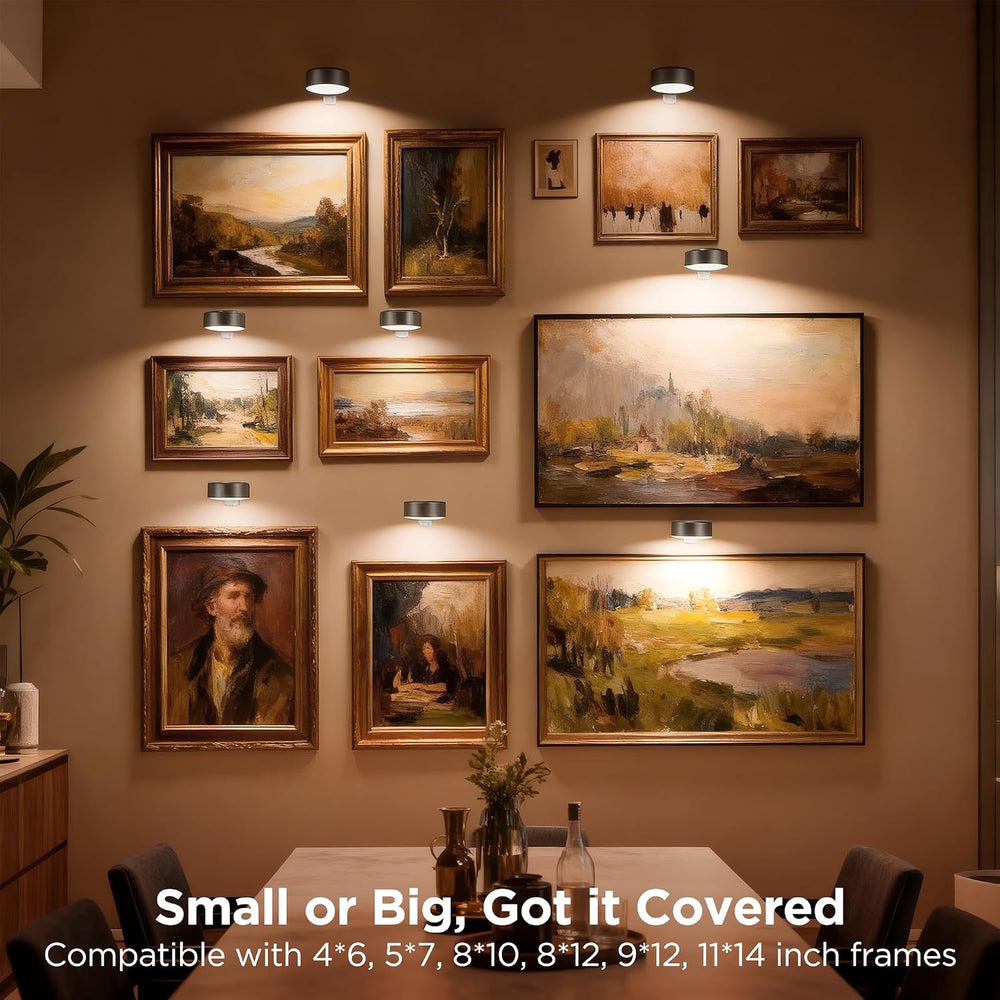 6-Pack Picture Lights for Wall, Rechargeable Wireless Poster Lights, Black