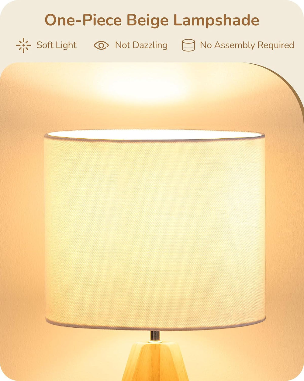 EDISHINE Small Cute Table Lamp, Wood Tripod Nightstand Lamp, 14.2 Inch