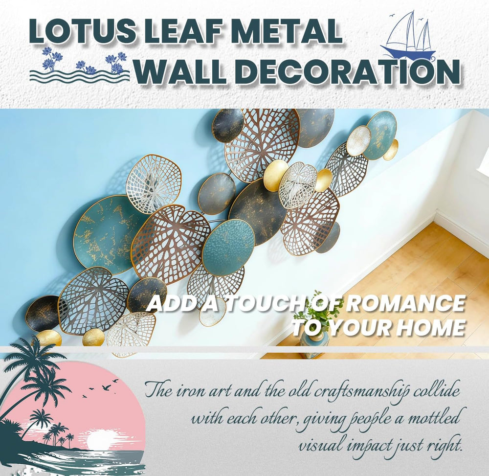ZZYYZZ Large Metal Wall Art, Boho Lotus Leaf Metal Wall Decor, 52" x 26&...