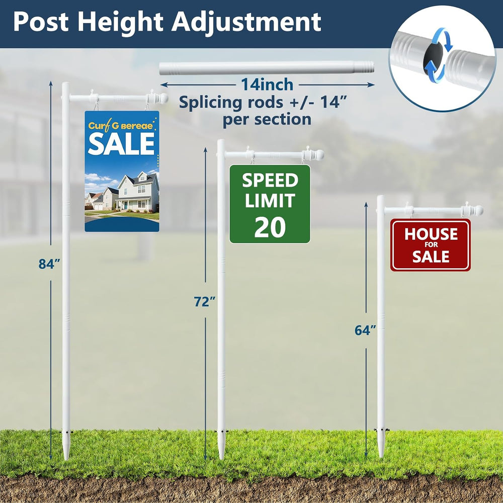 7 FT Real Estate Sign Post - Heavy Duty Metal Yard Sign Holder with Adjustabl...