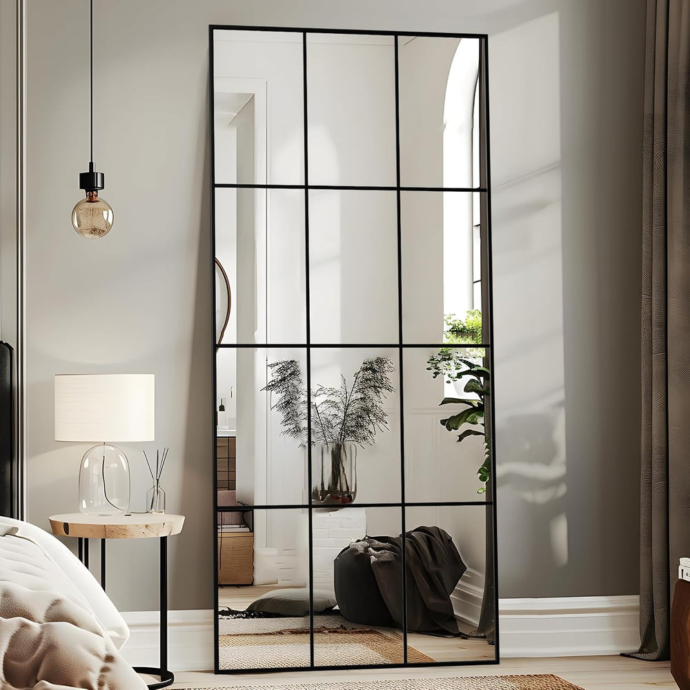 Antok Wall Mirror, 72" x 32" Window Pane Decorative Mirror, Metal F...
