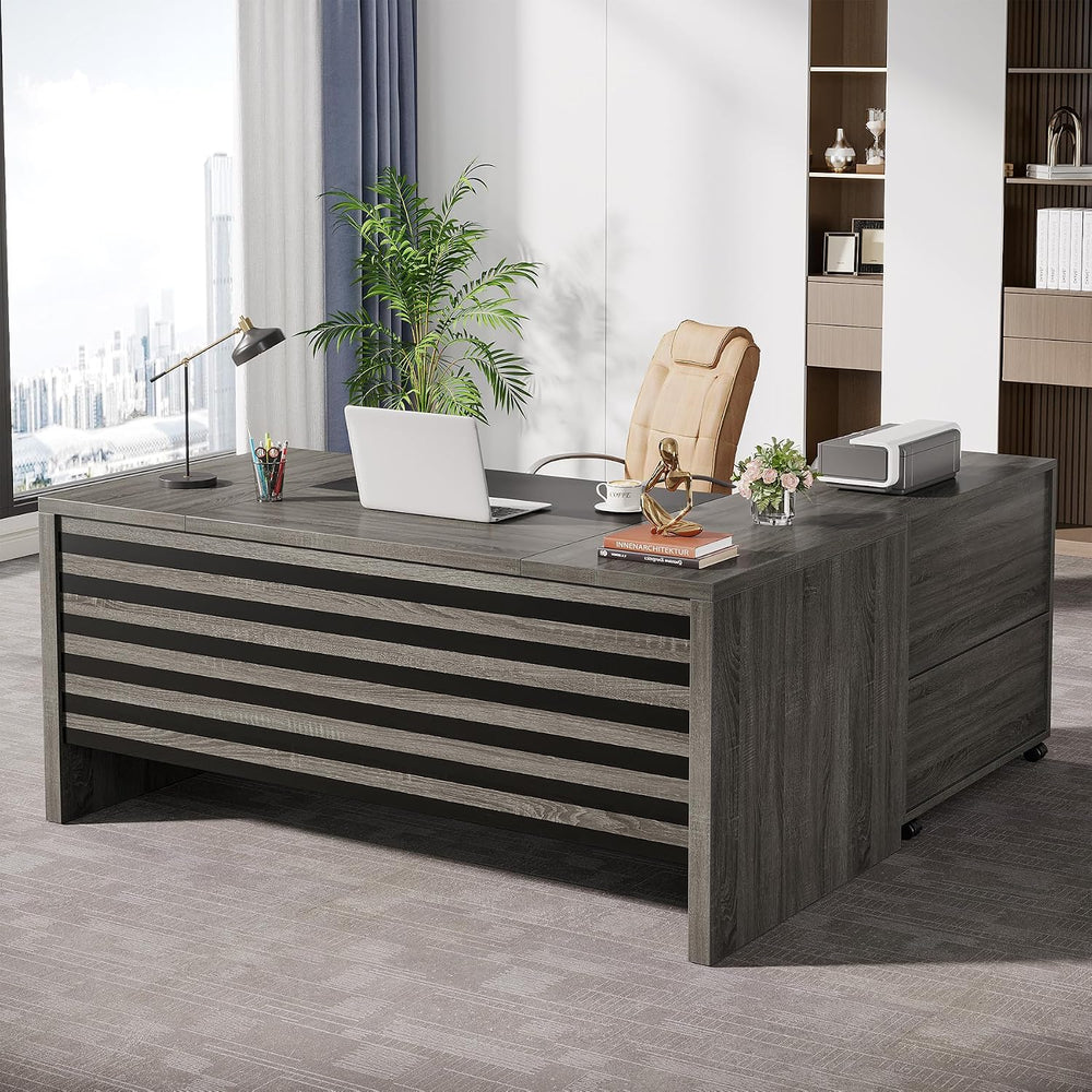 Tribesigns 62.2" L-Shaped Executive Desk with Mobile File Cabinet