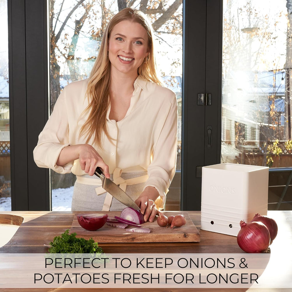 Beautiful Potato and Onion Storage Container Set - Food Safe Metal Bins