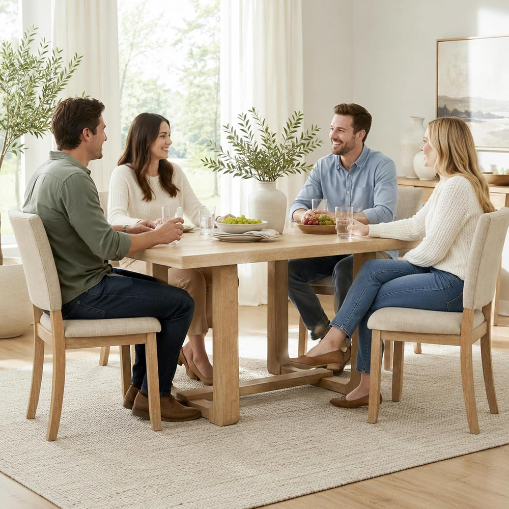 5-Piece Dining Table Set for 4 with Upholstered Chairs, Natural
