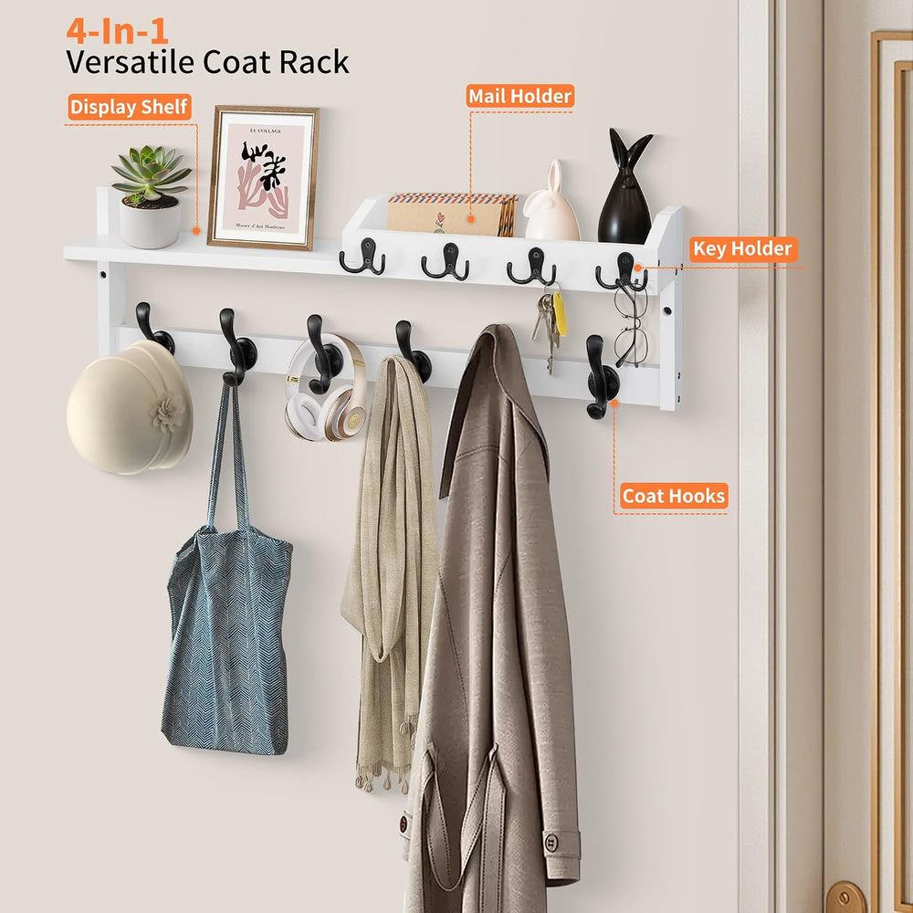 27.5" Wall Mount Coat Rack with Shelf, Key Holder & Mail Organizer, ...