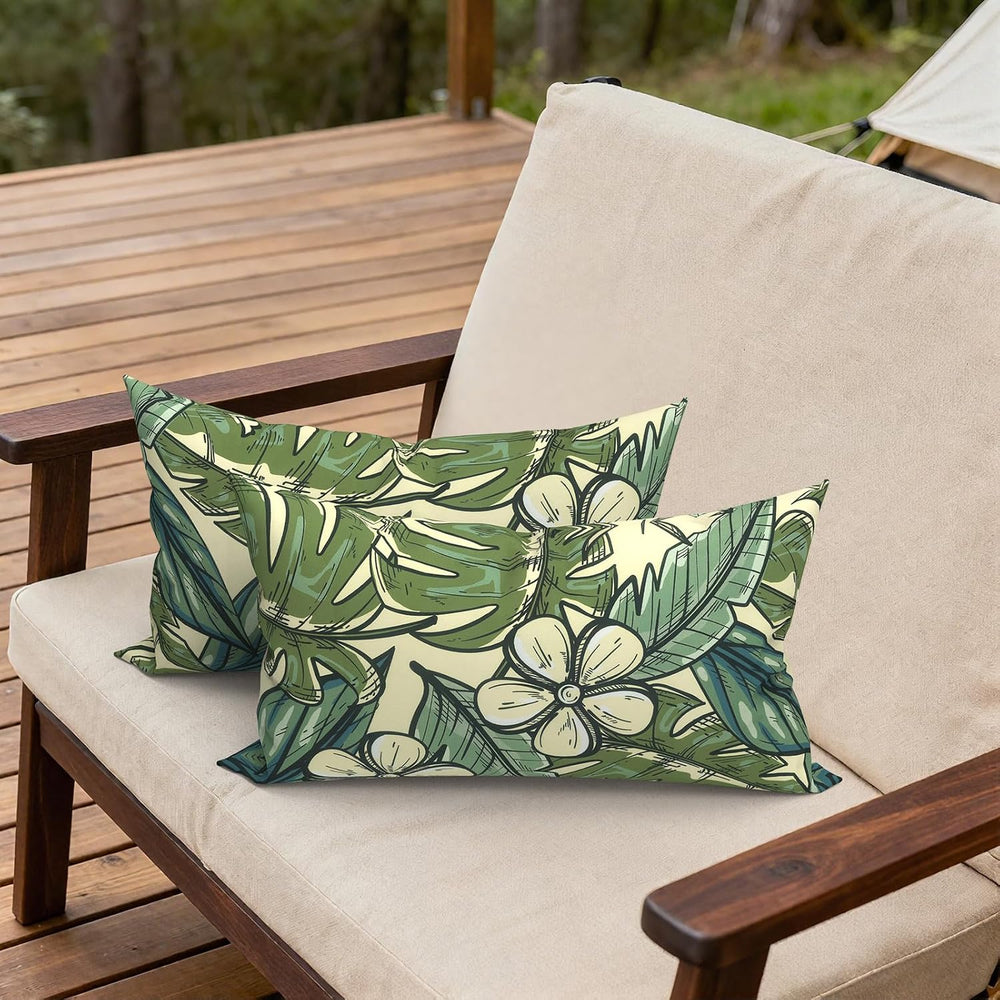 Outdoor Lumbar Pillows 12x20 Inch, Water Repellent Cushion Pillows, Outdoor P...