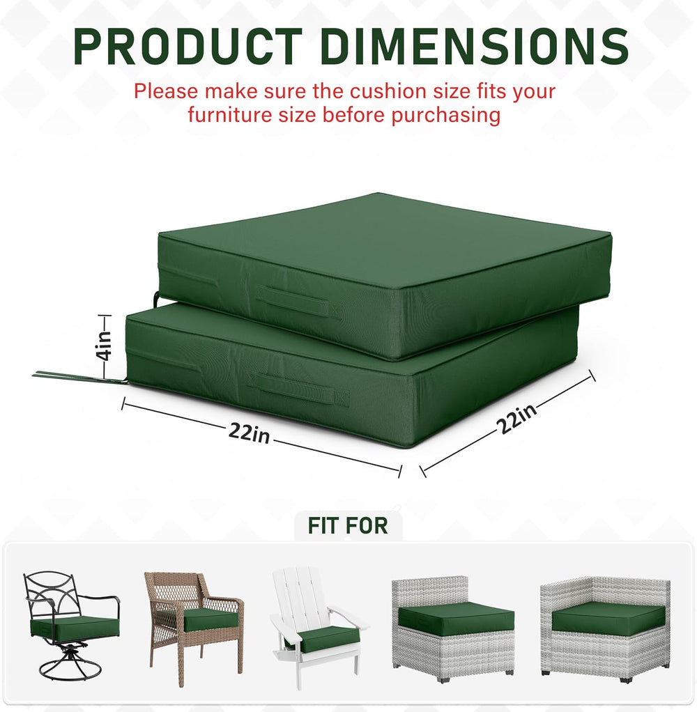 Patio Chair Cushions 22 x 22 x 4 Inch Waterproof Outdoor Seat Cushions for Pa...