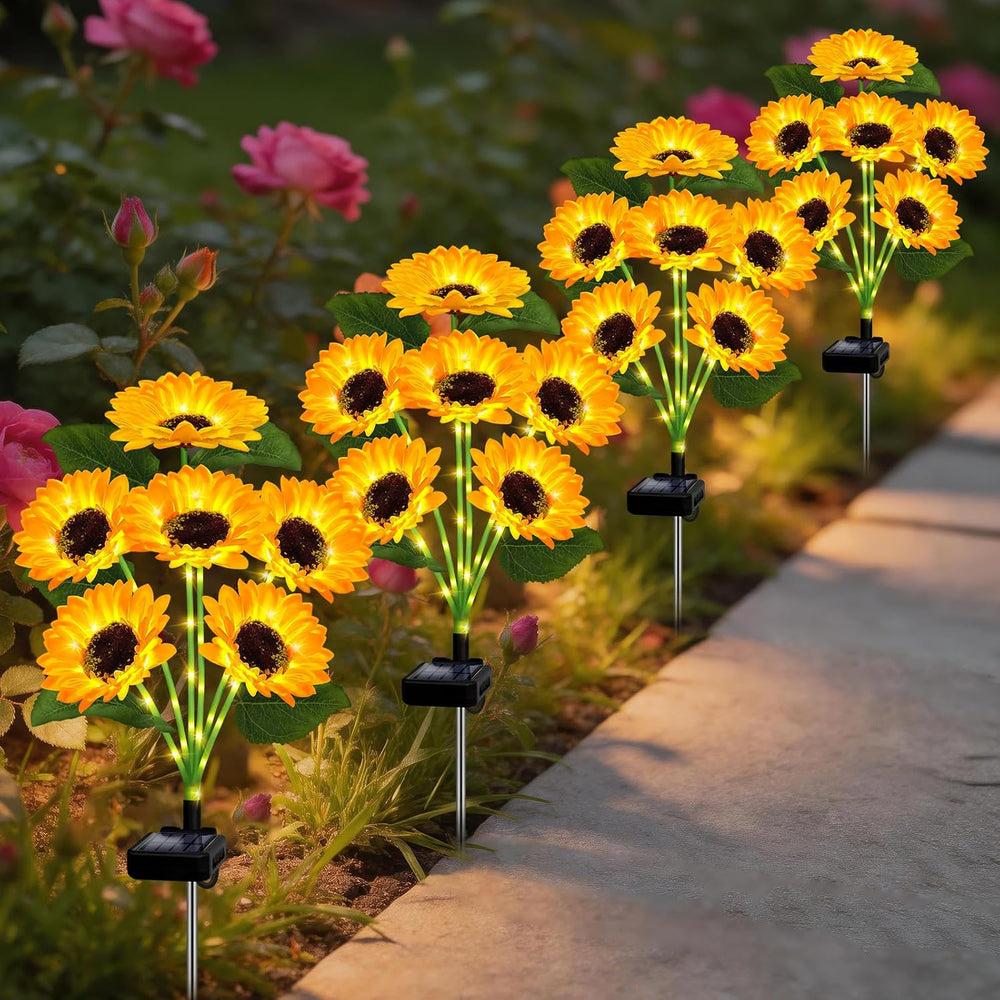 Solar Lights Outdoor Garden Decor,4 Pack with 24 Sunflower Lights,Solar Flowe...