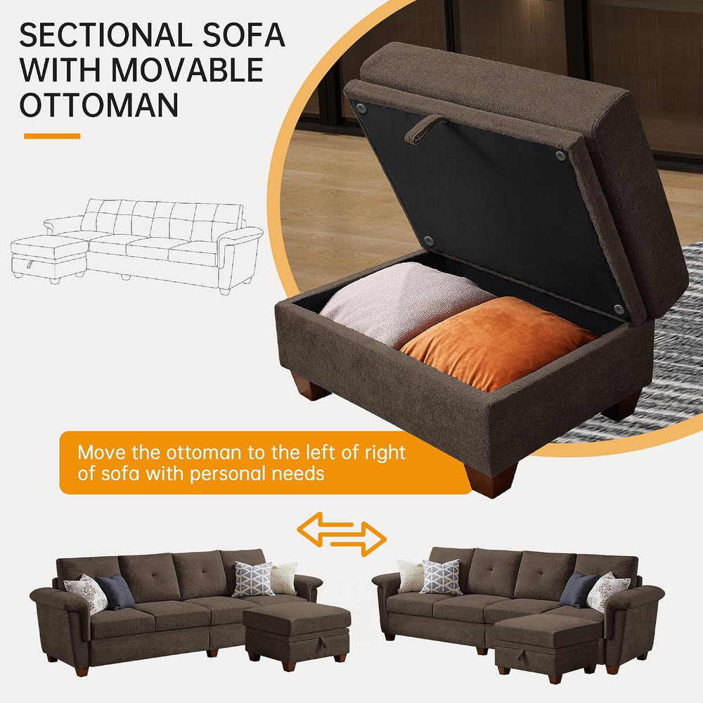 108'' L Shape Sectional Sofa, 4 Seat Fabric Couch for Living Room